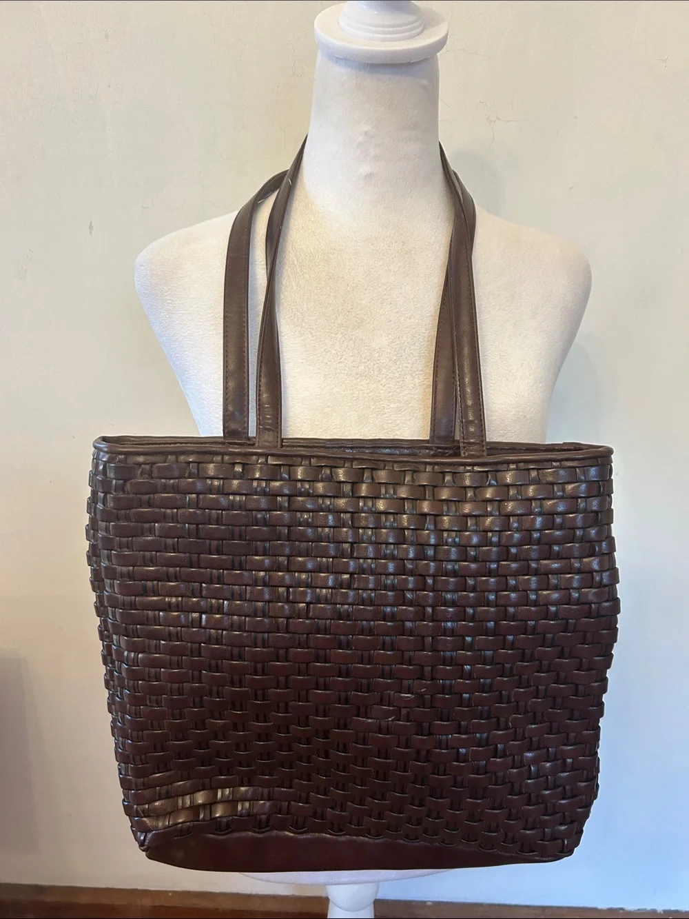 Nine West Woven Brown Leather Tote Bag EUC